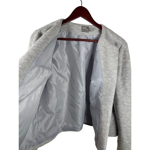 ASOS Womens 12 Textured Knit Cropped Blazer Jacket Cardigan Light Grey - Picture 6 of 9